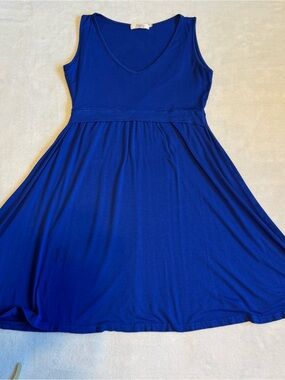 Happy Mama Maternity Nursing Dress Blue Sleeveless Knee Length Flowy Size Small
